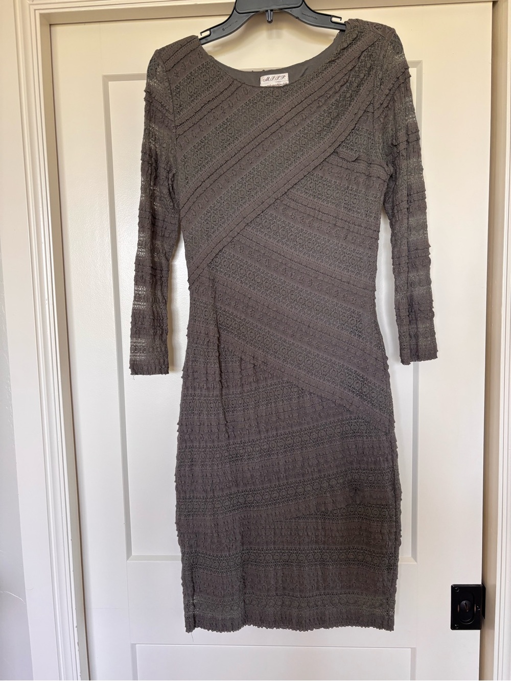 Max Studio Gray Textured Diagonal Panel Knit Sheath Dress